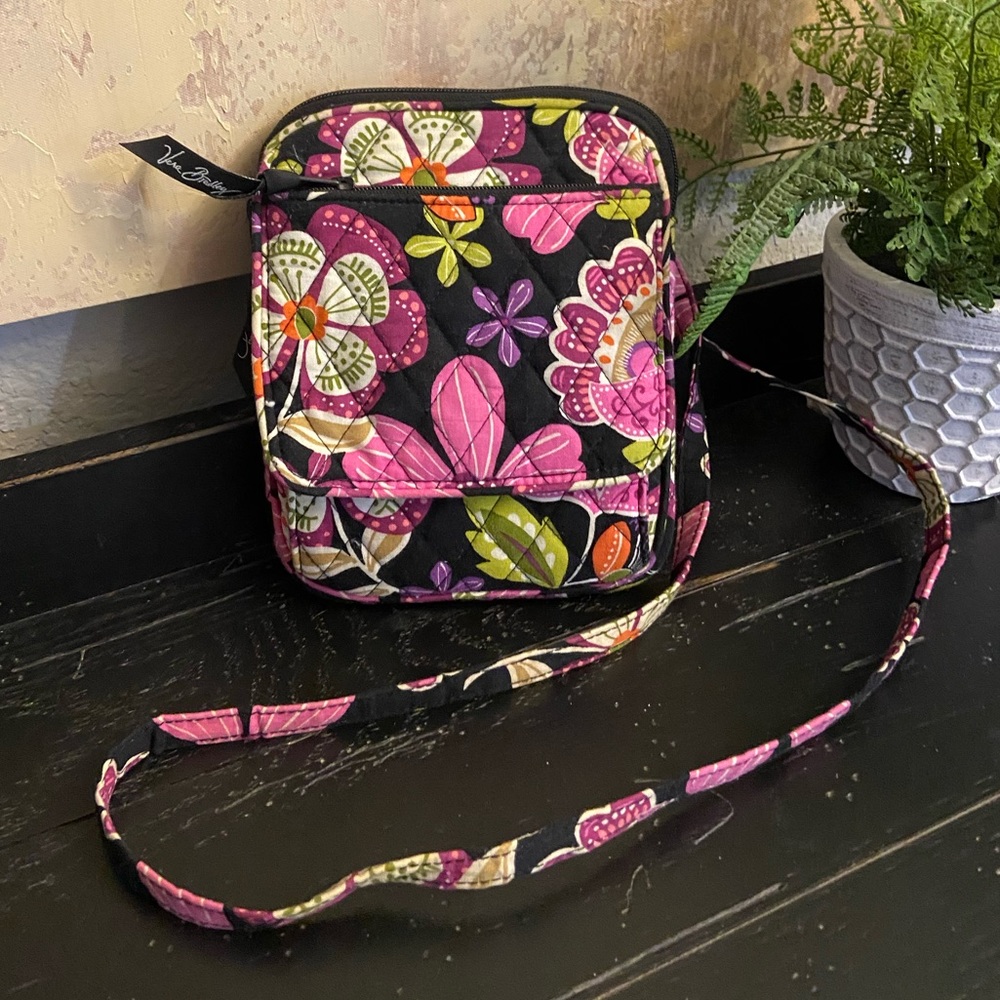 Vera Bradley, Black (with purples and pinks) Crossbody